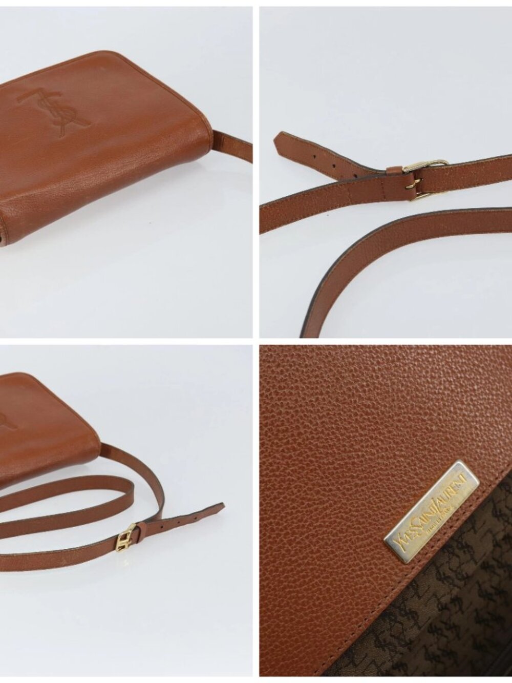 SAINT LAURENT Shoulder Bag Leather Brown Gold Auth BA9512 - Picture 16 of 16